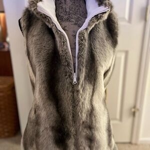 Kristen Blake Faux Fur Vest in Gray and White